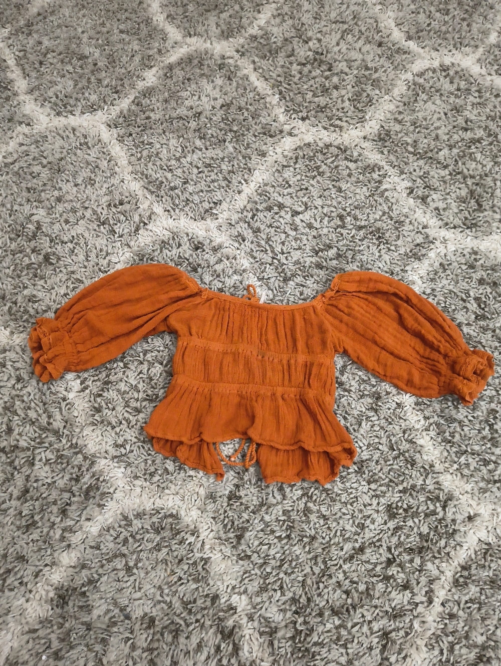 Jen's Pirate Booty Rust Tie-Front Peasant Top - Picture 3 of 6